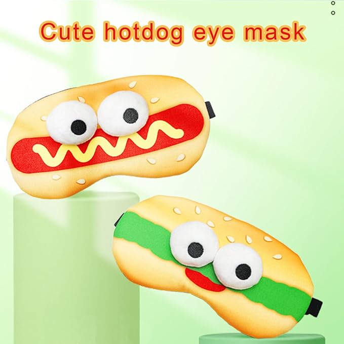 PERFECTSIGHT Sleep Eye Masks, Cute Plush Sleep Eye Cover Lightweight Adjustable Eyeshade Faux Fur Mask Cover for Women Men Sleep Travel Nap (Hotdog)-Velvo Beauty