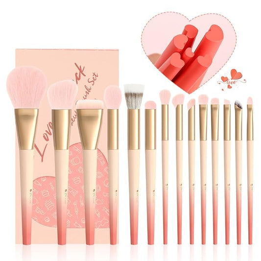 DUcare Makeup Brushes Set 14Pcs Love Struck Makeup Brush Set Premium Synthetic Kabuki Foundation Blending Face Powder Blush Concealers Eye Shadows Brushes-Velvo Beauty