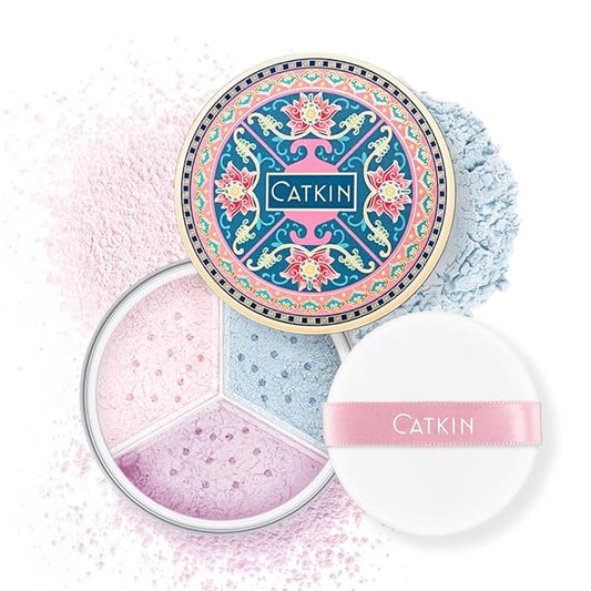 CATKIN Poreless Finish Loose Setting Powder Makeup, Translucent Matte Finishing Makeup for All Skin Tones, 3 Colors Even Skin Tone – 0.42 oz Includes Velour Puff-Velvo Beauty