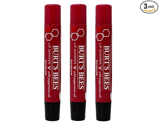 Burt's Bees Lip Shimmer, Rhubarb 0.09 oz (Pack of 3)-Velvo Beauty