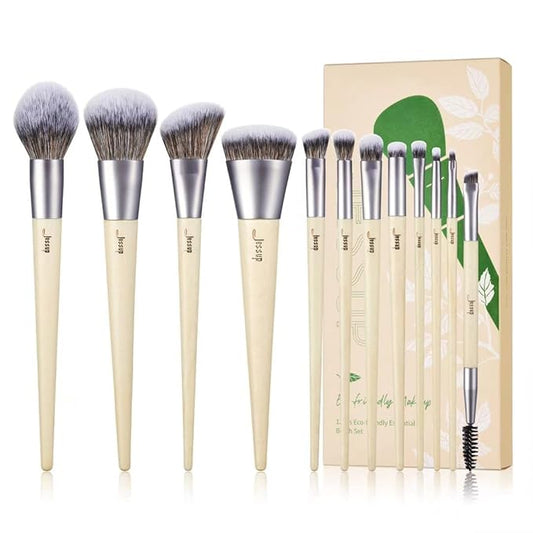 Jessup Vegan Makeup Brushes Set Premium Synthetic Powder Foundation Highlight Concealer Eyeshadow Blending Eyebrow Liner Spoolie Brush Set Burlywood 12pcs T327-Velvo Beauty