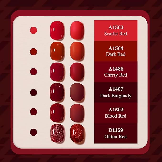 Double Rhythm 6 Pcs 15 ML Gel Polish Set Same Color Same Bottle Soak Off Gel Polish Kit Nail Art Manicure Salon DIY at Home for Women (Glitter Burgundy Dark Cherry Red Maroon-T6-7)-Velvo Beauty