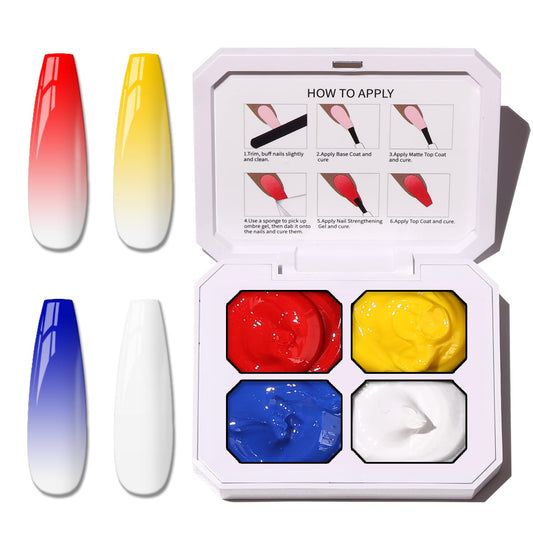 Sponge Pat Paint Nail Gel, 9 Colors Ombre Nails Gradient Gel Nail Blush Blooming Aura Nails Drawing Stripper Floral Painting Nail Art, No Wipe, UV/LED Curing (4 Colors A)-Velvo Beauty