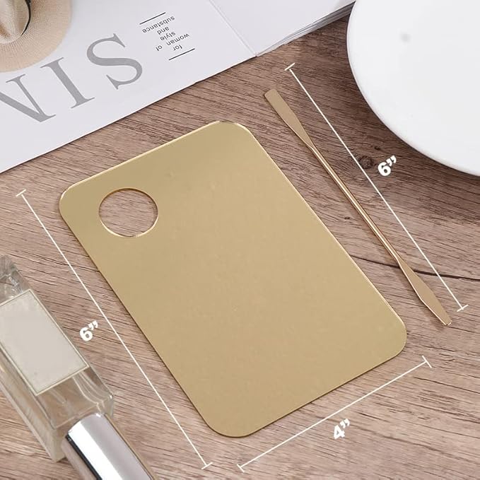 Korean Makeup Mixing Palette with Stainless Steel Picasso Spatula - Acrylic Tray for Foundation and Nail Polish - Luxury Beauty Tool for SFX Makeup & Nail Artists - Gold-Velvo Beauty