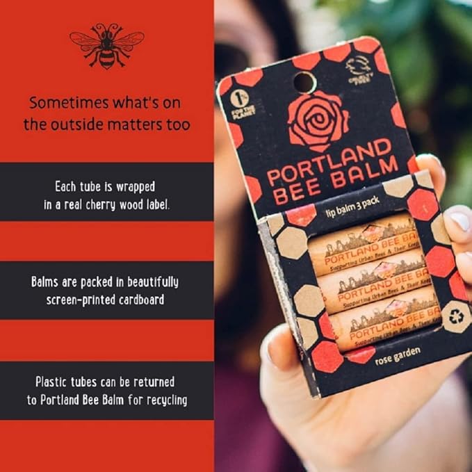 Portland Bee Balm All Natural Handmade Beeswax Based Lip Balm, Rose Garden 3 Count-Velvo Beauty