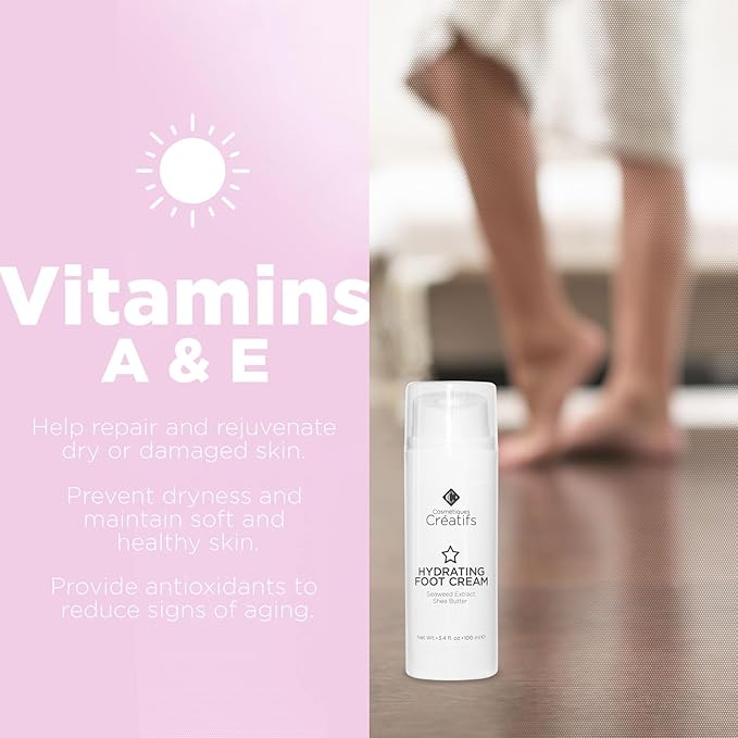 Hydrating Foot Cream for Dry Cracked Heels and Feet, 3.4 fl. oz., Deep Moisturizing Seaweed Extract and Shea Butter, Restores Soft Supple Skin-Velvo Beauty