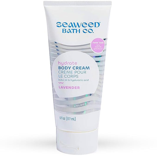 Seaweed Bath Co. Hydrate Body Cream, Lavender Scent, 6 Ounce, Nourishing Hand & Body Lotion Moisturizer for Dry Skin, with Sustainably Harvested Seaweed, Kukui Oil, Hyaluronic Acid, Shea Butter-Velvo Beauty