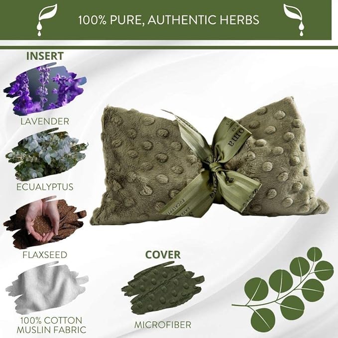 Sonoma Lavender Spa Mask, Heatable/Chillable Aromatherapy Eye Pillow with Eucalyptus and Lavender Infused Flaxseed Insert, Eye Compress for Stress Relief with Removable and Washable Cover (Green Dot)-Velvo Beauty