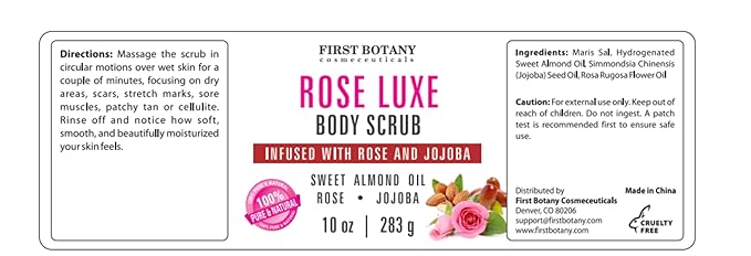 First Botany Body Scrub - Natural Exfoliating Salt Scrub & Body and Face Souffle helps with Moisturizing Skin, Acne, Cellulite, Dead Skin Scars, Wrinkles (10 fl oz, Rose)-Velvo Beauty