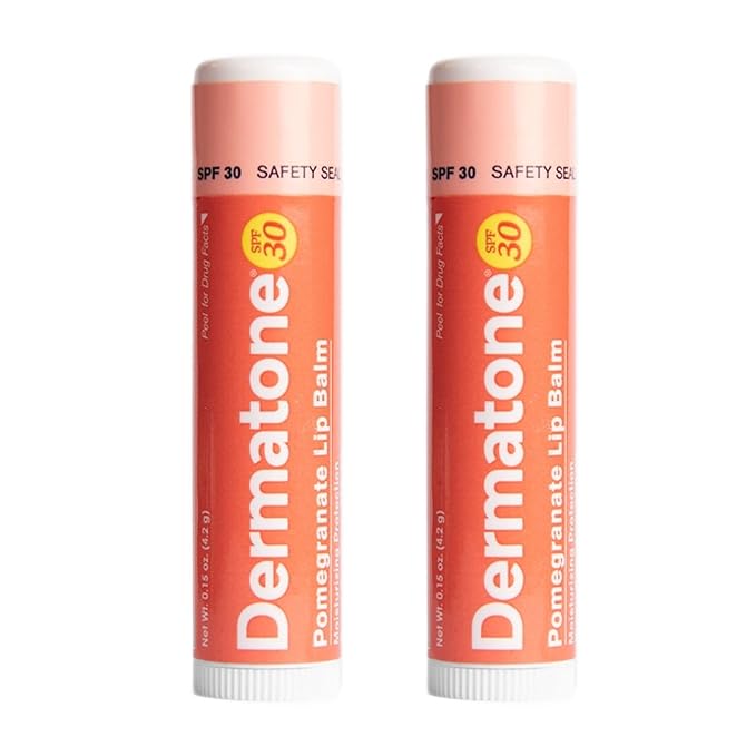 Dermatone Pomegranate Lip Balm SPF 30 | Lip Balm with Sunscreen | Moisturizing with Aloe and Vitamin E | Medicated to Soothe & Replenish Chapped and Cracked Lips (2-pack, 0.15oz sticks)-Velvo Beauty
