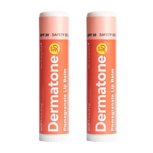 Dermatone Pomegranate Lip Balm SPF 30 | Lip Balm with Sunscreen | Moisturizing with Aloe and Vitamin E | Medicated to Soothe & Replenish Chapped and Cracked Lips (2-pack, 0.15oz sticks)-Velvo Beauty