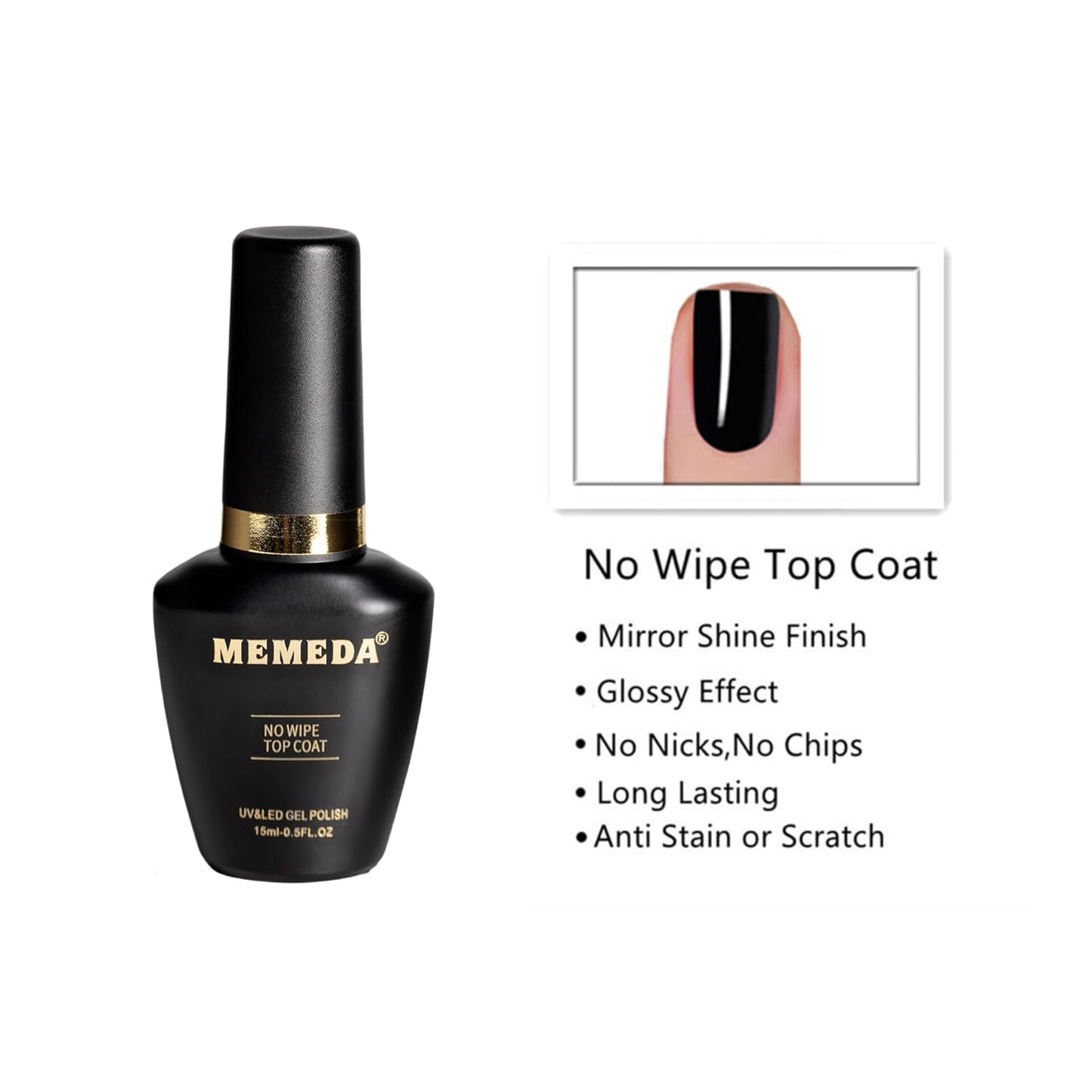 Gel Nail Polish Top Coat, 15ml No Wipe High Gloss Shiny Long Lasting Clear Top Gel for Acrylic Nails, Need U V/LED Lamp for Home DIY and Spring Nail Salon-Velvo Beauty