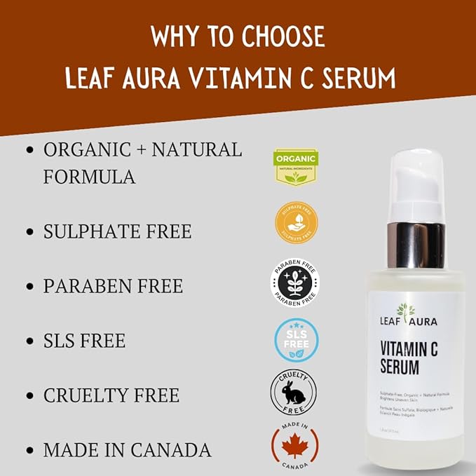 Vitamin C Serum, Sulphate-Free, Organic+ Natural Formula, Brightens Uneven Skin, Made In Canada, 29.5ml-Velvo Beauty