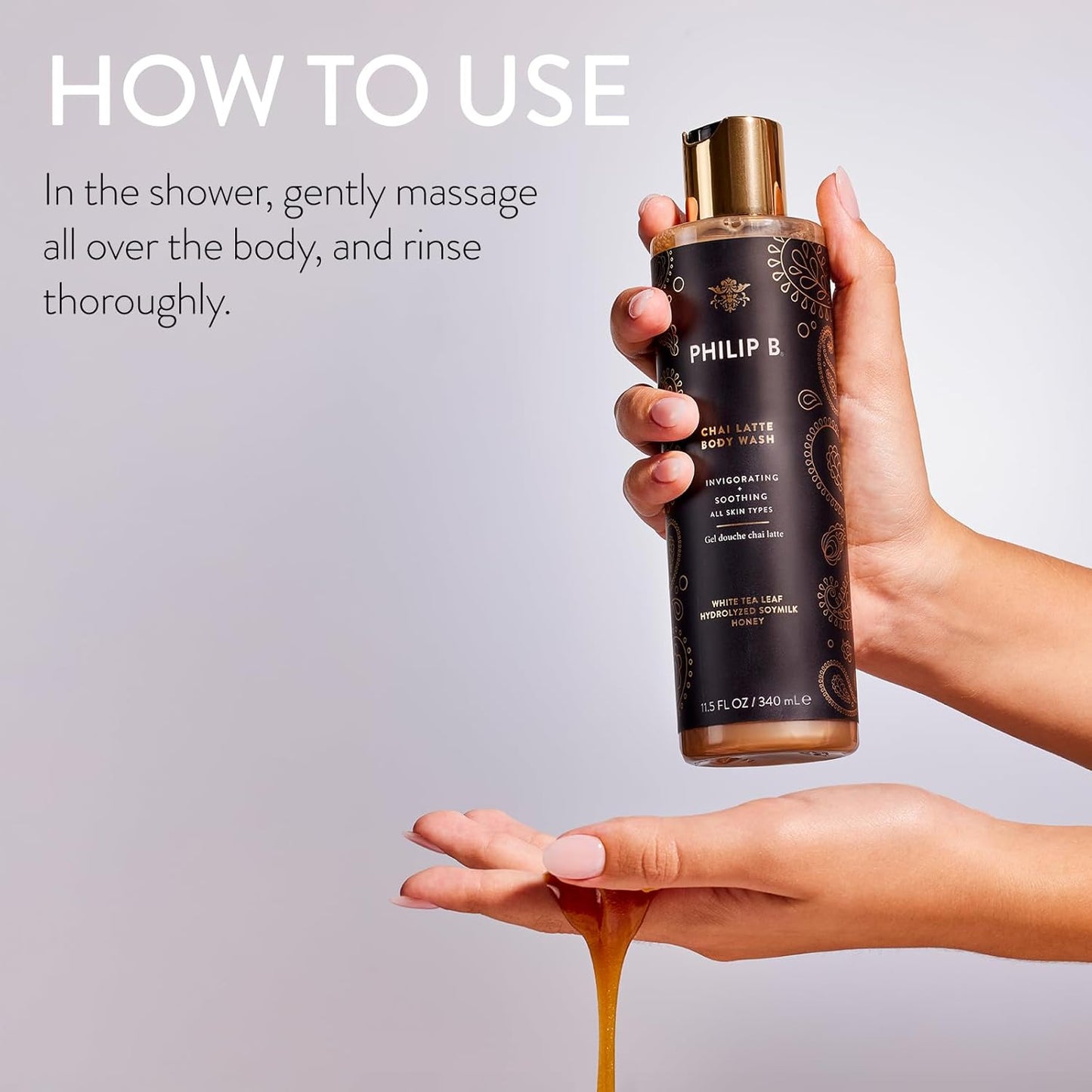PHILIP B Chai Latte Body Wash 11.5 Fl Oz (340mL) - Invigorating + Soothing, Formulated with White Tea Leaf, Hydrolyzed Soymilk & Honey, for All Skin Types-Velvo Beauty