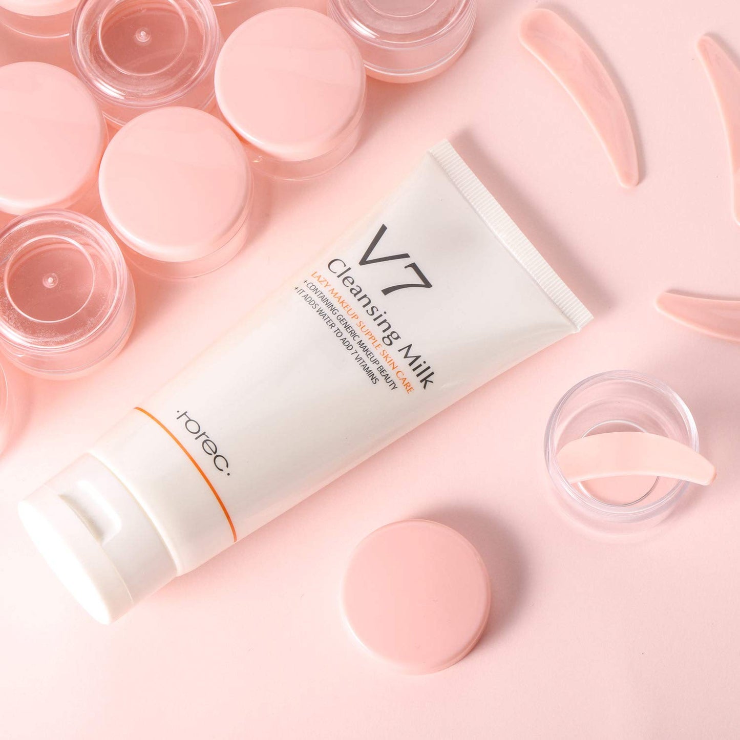 Refillable Cosmetic Sample Jars - 100 Pack 20g (0.7oz) Pink Small Travel Containers with Lids + 10 Mini Makeup Spatulas - BPA Free-Velvo Beauty