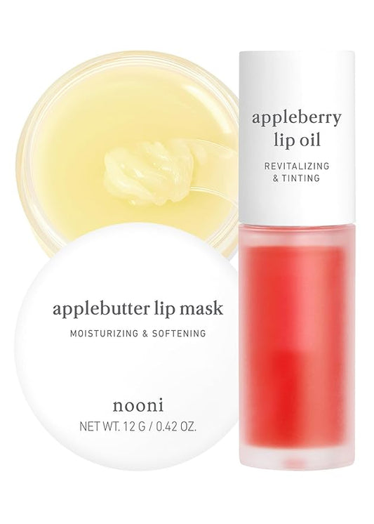 NOONI Best Lip Duo | Applebutter Lip Mask and Appleberry Lip Oil Value Set | with Shea Butter, Apple Seed Oil and Vitamins, Overnight Lip Mask, Hydrating Lip Balm, Korean Lip Butter, Moisturizing-Velvo Beauty
