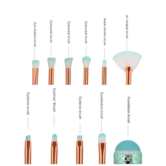 Funfunman Makeup Brushes 11PCS Make Up Foundation Eyebrow Eyeliner Blush Cosmetic Concealer Brushes(Mermaid Colorful)-Velvo Beauty