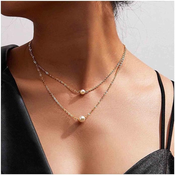 Boho Layered Pearl Necklace Choker Gold Pearl Pendant Necklace Multi Layer Vintage Necklace Chain Bridal Necklace Jewelry for Women and Girls-Velvo Beauty