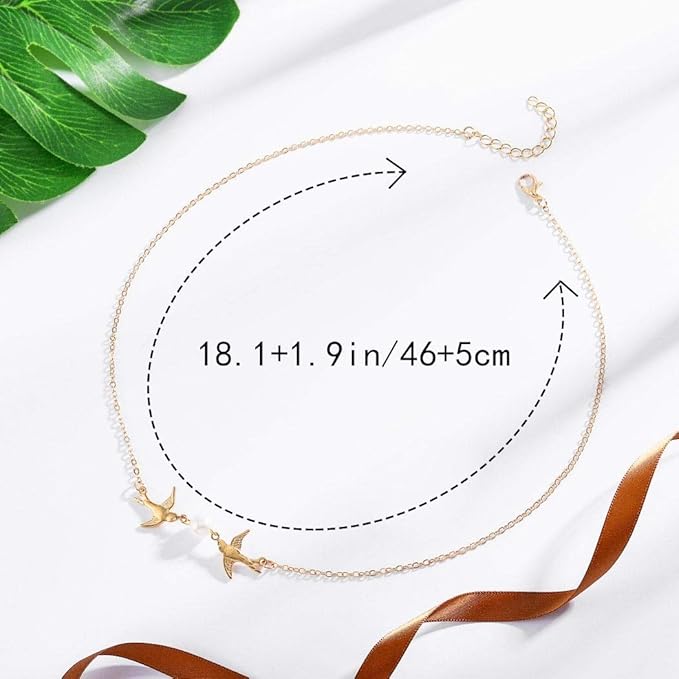 Vintage Pearl Necklace Long Birds Necklace Chain Pendant Necklaces Jewelry for Women and Girls (Gold)-Velvo Beauty