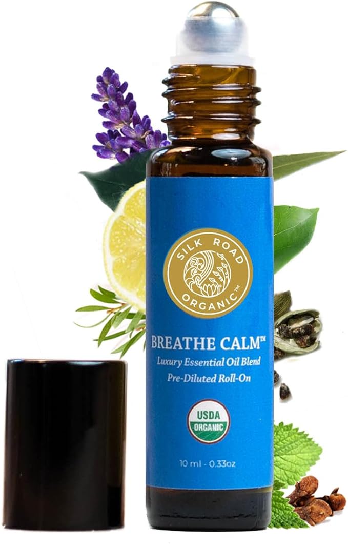 Silk Road Organic Breathe Calm Essential Oil Breathe Easy Blend Roll On, 100% Pure USDA Certified Aromatherapy for Cold, Cough, Congestion, Allergy Relief, & Wellness - 10 ml Roller-Velvo Beauty