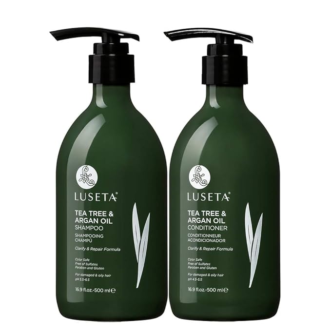 Luseta Shampoo and Conditioner Set with Tea Tree and Argan Oil for Oily Hair Clarifying, Fighting Dandruff Sulfate Paraben Free for Men and Women 2x16.9oz-Velvo Beauty