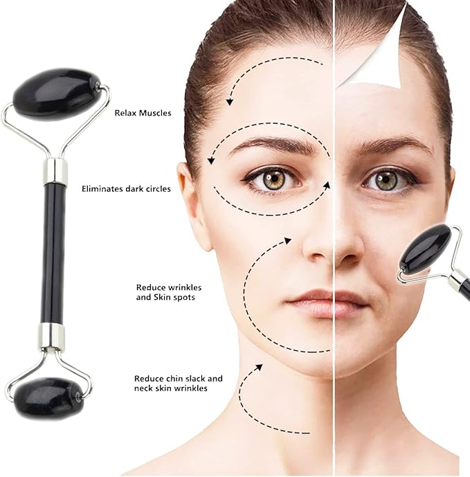 Eye Mask Set (2packs) - Hot and Code Eye Mask and Facial Roller Tools Set 100% Natural Jade Stone Beauty Massage Body Eyes Neck for Dark Circles and Puffiness-Color Black-Velvo Beauty