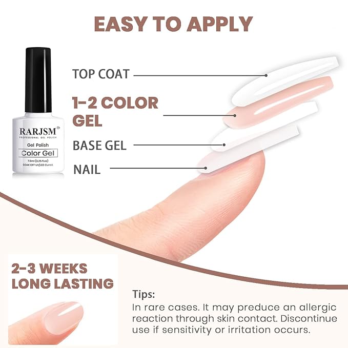 RARJSM Nude Gel Polish Set Jelly Pink Collection of 6 Transparent Natural Colors Sheer Pink Milky Mavue Purple Light Brown French Manicure LED UV Gel Nail Polish Soak Off Curing Requires Home Salon-Velvo Beauty