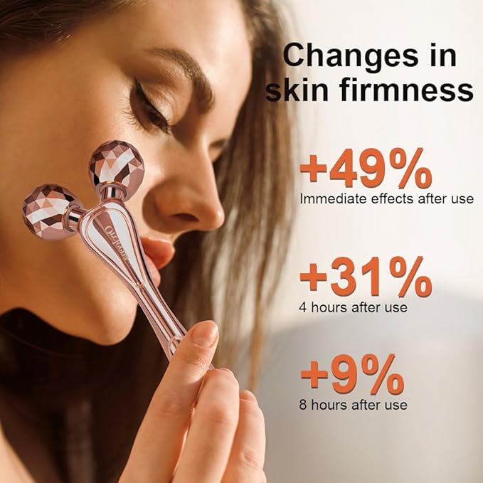 3D Face Roller Metal Facial Massager Face Sculpting Gua Sha Massage Tool for Eye Skin Care Reducing Puffiness Anti-Wrinkle for Women Girl Gift Set(Rose Gold)-Velvo Beauty