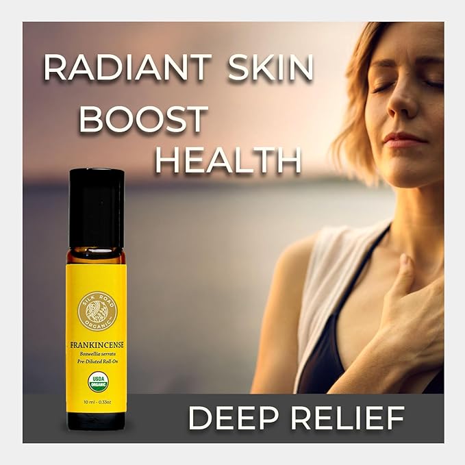 Silk Road Organic Frankincense Serrata Essential Oil Roll on, 100% Pure USDA Certified Aromatherapy for Skin Health, Aging, Fine Lines & Body Aches - 10 ml Roller-Velvo Beauty