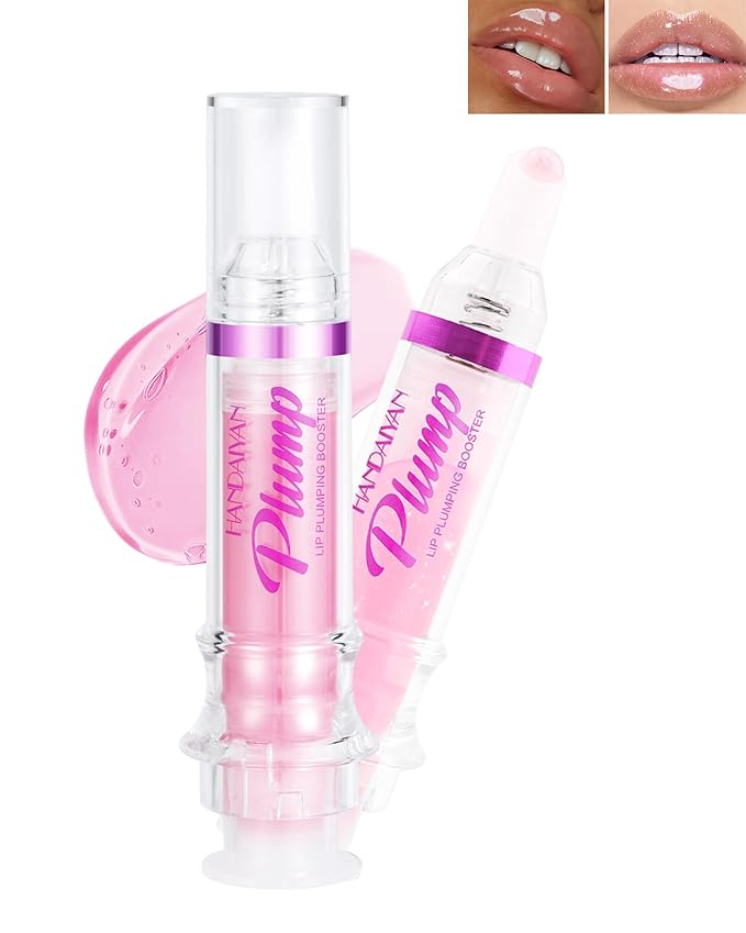 Lip Plumping Booster Lip Gloss,Plump and Pout Lip Plumper Hydrating & Volumizes Lip Wrinkles,Enhancing Plump Effect for Fuller Lips,High Shine Lip Glaze,Women's Day Makeup Gift for Women-01+02-Velvo Beauty