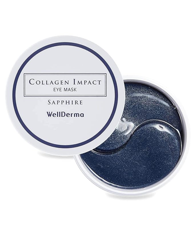 WELLDERMA Collagen Impact Sapphire Eye Mask 60 Sheets - NOURISHing ENRICHed Moisturizing Hydrogel Eye Patches Wrinkles Collagen, Under Eye for Dark Circles, Dry and Dull Skin-Velvo Beauty