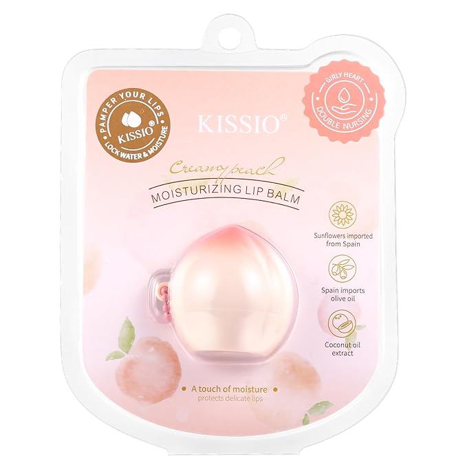 KISSIO Lip Balm,Peach Lip Balm,Lip Care with Sunflower,Olive and Coconut oils,Moisturize and Soothe Dry Chapped Lips,Make Lips Soft,Cruelty Free,0.12 oz(01#Peach)-Velvo Beauty