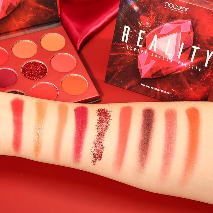 docolor Eyeshadow Palette 9Colors Red Eyeshadow Gemstone Shadow Palettes Highly Pigmented Mattes Shimmers Smokey Glitter Cream Colorful Powder Blendable Long Lasting Waterproof Makeup Palette-Velvo Beauty