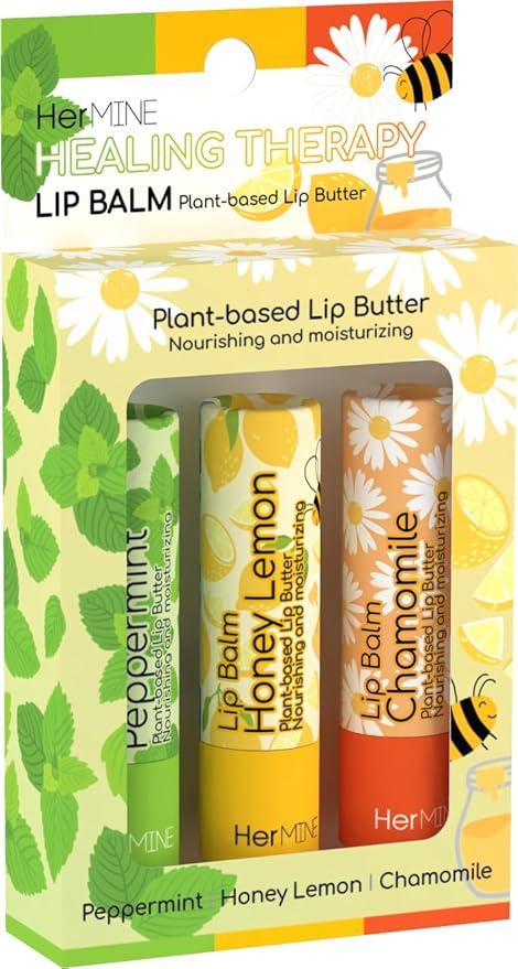 HerMINE Lip Balm Plant-based Lip Butter 3 Pack Nourishing Moisturizing LipBalm LipButter Long Lasting Delicious Flavors Intense Hydration-Velvo Beauty