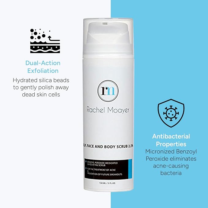 Rachel Moayer Skincare Acne Face & Body Scrub with 2.5% Micronized Benzoyl Peroxide, Facial Exfoliating Scrub for Acne Care, No Prescription Needed-Velvo Beauty