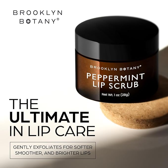 Brooklyn Botany Lip Scrub Exfoliator 1 oz – Lip Moisturizer for Dry Lips and Chapped Lips – Gentle Lip Exfoliator for Smooth and Brighter Lips – Peppermint Flavor-Velvo Beauty