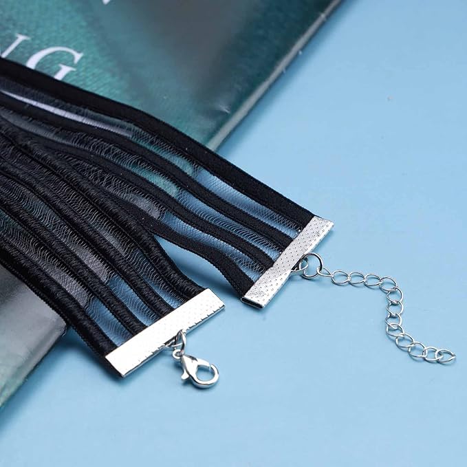 Bohemia Lace Choker Necklace Short Black Organza Necklace Gothic Wide Black Collar Necklace Punk Tattoo Choker Chain Necklace Jewelry for Women and Girls Gifts-Velvo Beauty