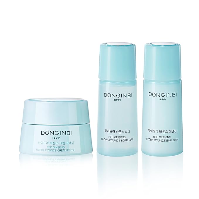 DONGINBI Red Ginseng Hydra Bounce Cream Fresh Travel Kit - Hydrating and Nourishing Skincare Set- Hydra Bounce Softener 15ml, Emulsion 15ml, Cream 7ml-Velvo Beauty