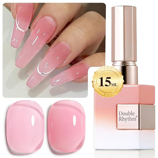 Double Rhythm Gel Polish Translucent Sheer Neutral Natural Light Milky Same Color Same Bottle 15ML Jelly Polish Art DIY at Home (Sheer Pink-A1386)-Velvo Beauty