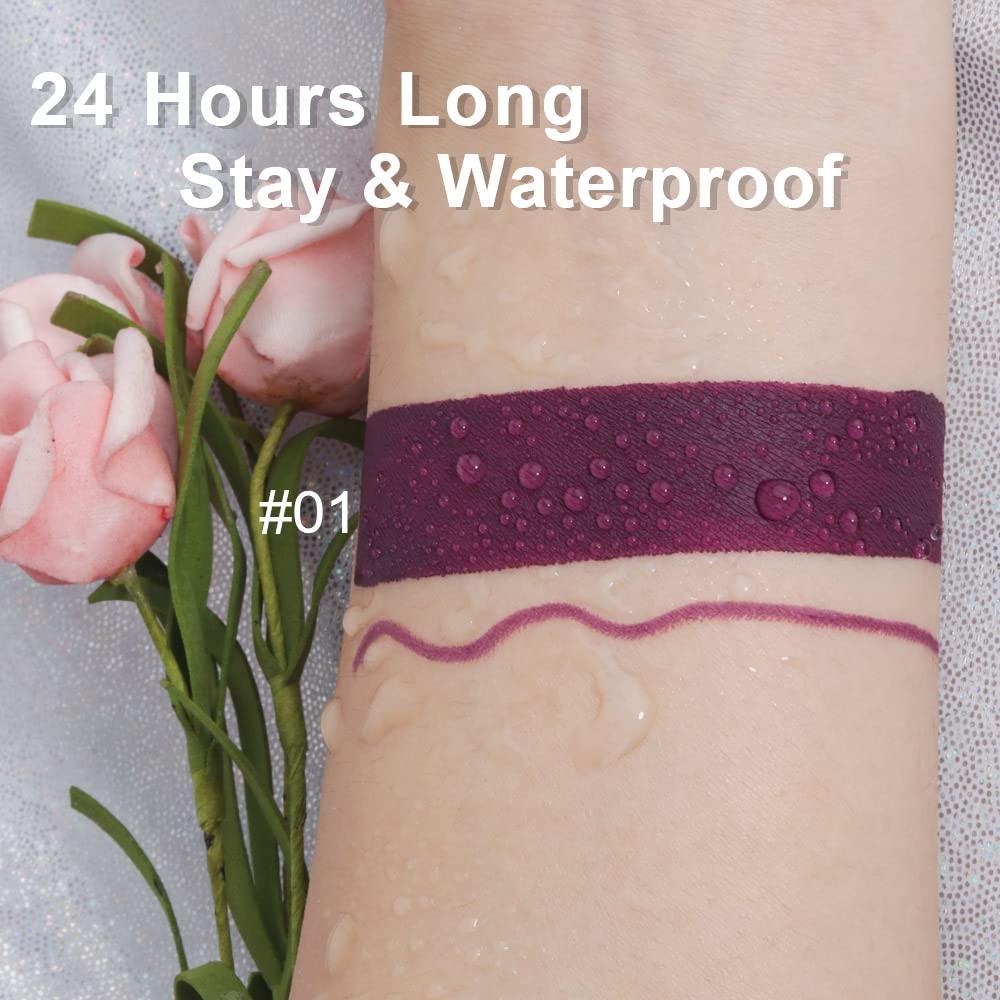 evpct 2Pcs Purple Plum Matte 24-hour Liquid Lipstick and Lip Liner Pencil Makeup Set Women Dark Red Bright Berry Liquid Lipstick Matte Lip Tint 24H and with Lip Liner Set Waterproof Long Lasting 1-Velvo Beauty