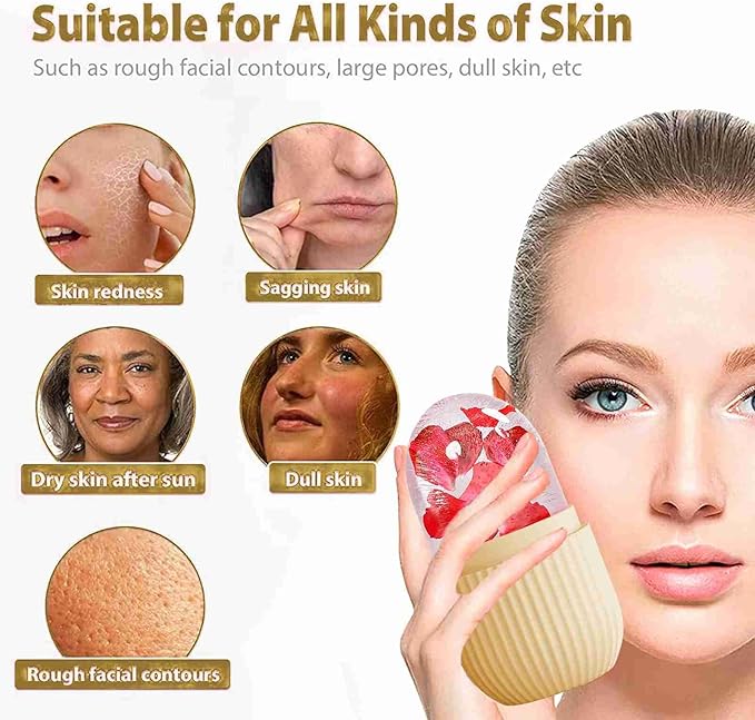 XHJRI Ice Face Roller Massager,Ice Cube Roller for Face, Eyes and Neck Naturally Conditioning and Skin Care,De-Puff Eye Bags,Reduce Migraine Pain,Reusable Massage Silicone Ice Mold (Beige)-Velvo Beauty