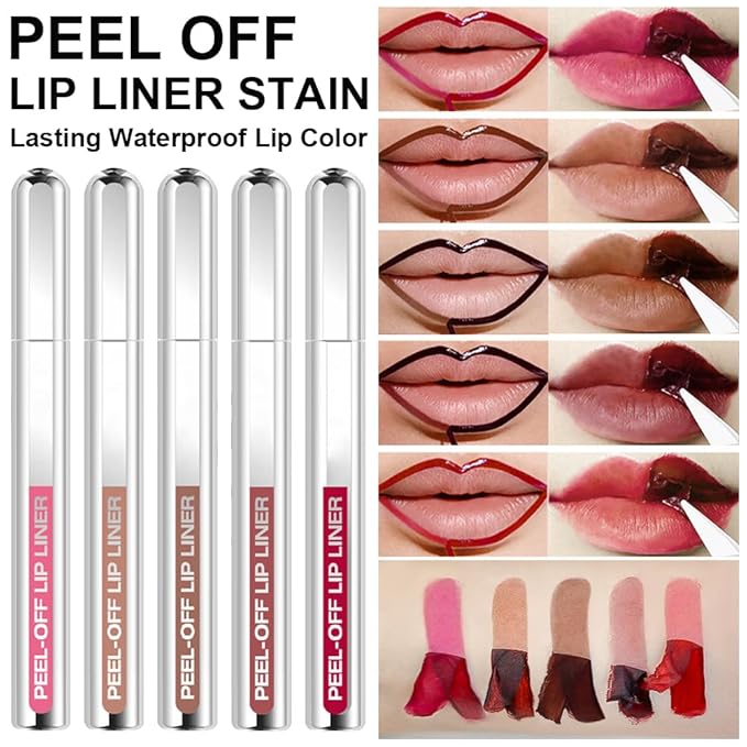 3 Colors Peel Off Lip Liner Stain Kit, Long Wear Matte Lip Tint Stain Set with Tweezer for Women, Waterproof Transfer Proof Highly Pigmented Peel Off Liquid Lipstick for All Skin Types (#3,4,5)-Velvo Beauty
