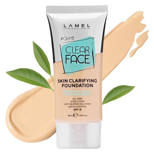 LAMEL OhMy Clear Face Full Coverage Foundation - Acne Coverage - Salicylic Acid & Tea Tree Extract - Dewy & Flawless Finish - Sensitive Skin Care - Organic & Oil-Free - 401, 1.35 fl.oz-Velvo Beauty