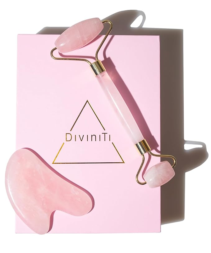 Rose Quartz Face Roller and Gua Sha Set - Face Roller Skin Care - Jade Roller and Gua Sha and Jade Roller for Face Rollers for Women Gifts - Rose Quartz Roller for Face Massage Roller DiviniTi-Velvo Beauty