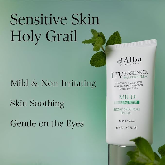 d'alba Piedmont Italian White Truffle Waterfull Mild Sunscreen, Vegan, Mineral Sunscreen, BROAD SPECTRUM SPF 50+ Non-Nano Suitable for Sensitive Skin, Korean Skin Care (1.69 fl. oz)-Velvo Beauty