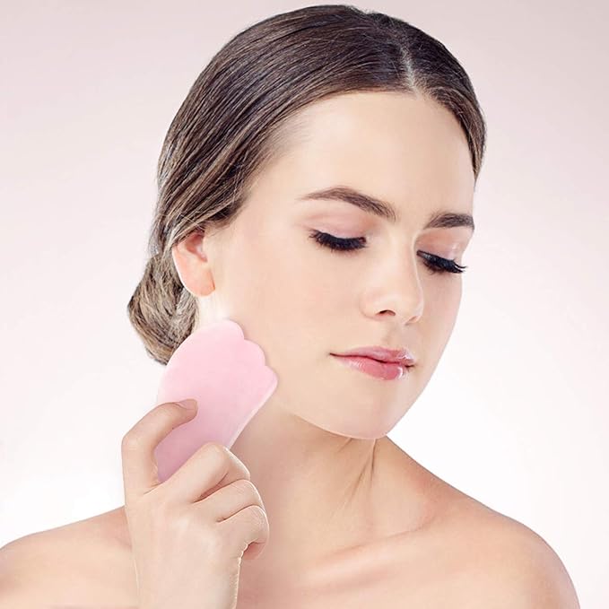 Jovivi Natural Rose Quartz Stone Gua Sha Scraping Massage Tool, Wing-shape Healing Crystal Guasha Board Facial Massager Traditional Scraper Tool-Velvo Beauty