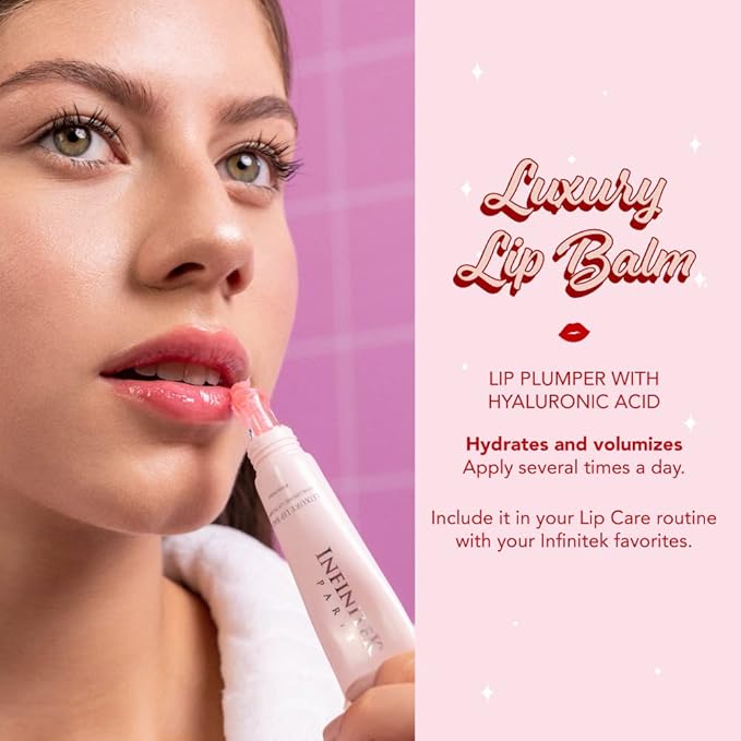 Infinitek Paris Luxury Lip Balm with Hyaluronic Acid - Hydrating Lip Gloss Plumper, Volumizing Tinted Lip Balm Makeup, Plumping Lip Gloss to Nourish & Repair Damaged Lips, 0.33 oz / 9.35 g-Velvo Beauty