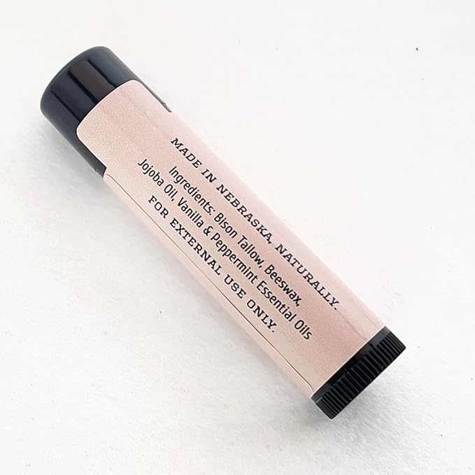 Pure Bison Tallow Lip Balm, Vanilla & Peppermint, (5 pack) - Moisturizing, Non-Habit Forming, Hydrating-Velvo Beauty