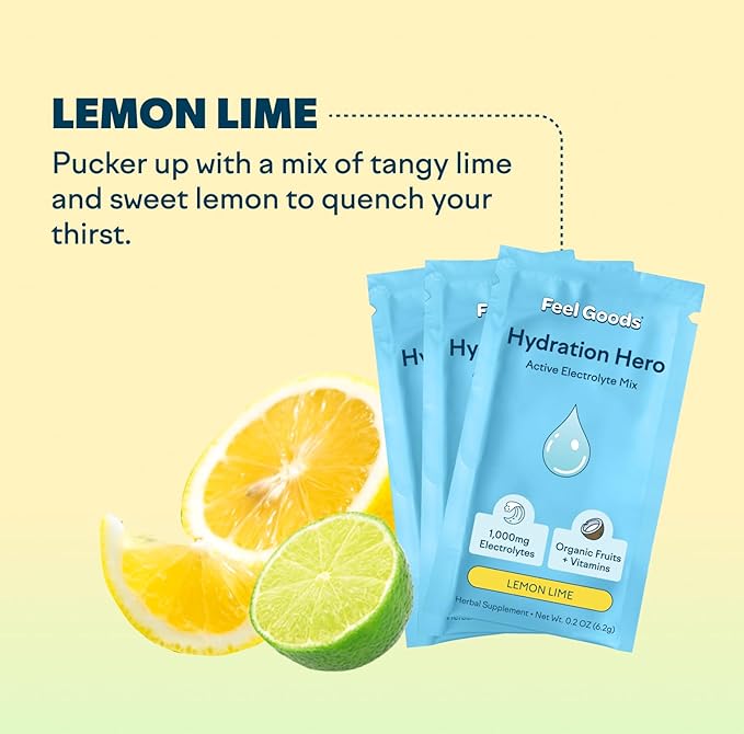Feel Goods Hydration Hero, 1,000mg Electrolytes Powder, Sugar Free, Magnesium, Organic Aloe Vera, L Theanine, Vitamin C & B12, Non GMO, Keto, Vegan, Electrolyte Packets | Lemon Lime, 15 Count-Velvo Beauty