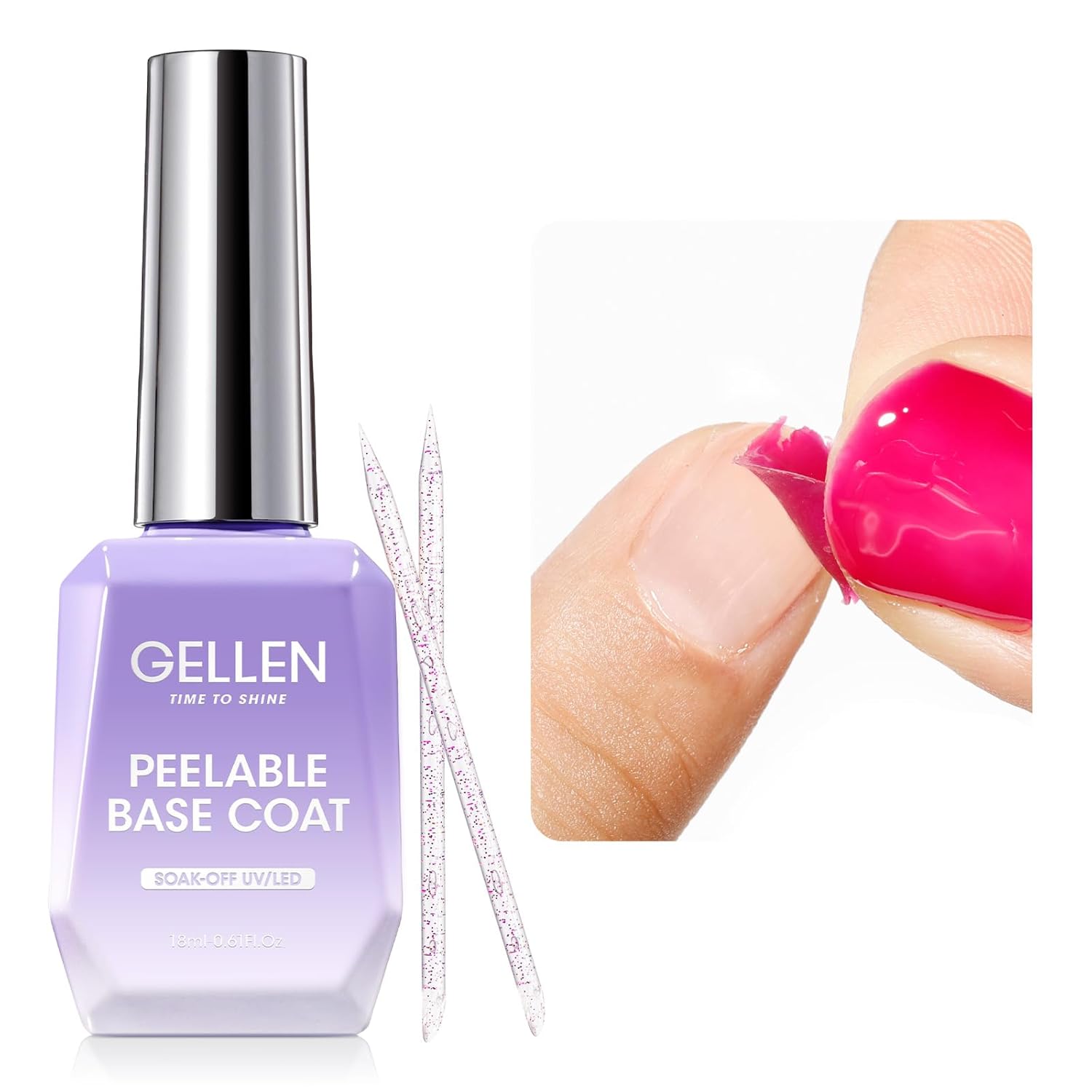 GELLEN Peel Off Base Coat, 18ml Peelable Gel Base Coat for Gel Nail Polish, UV LED Lamp Needed Clear Nail Polish without Soaking for Take off Nail Practice Beginners-Velvo Beauty